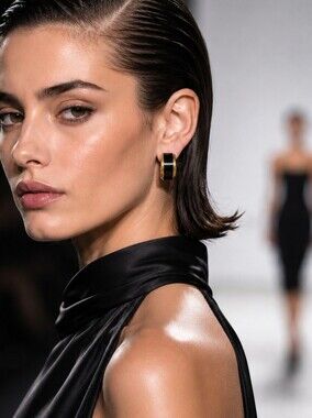 Vintage 80s Black & Gold Runway Statement Clipon Earrings